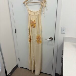 Fillyboo Floral Embroidered Cream Jumpsuit boho bohemian hippie size small RARE